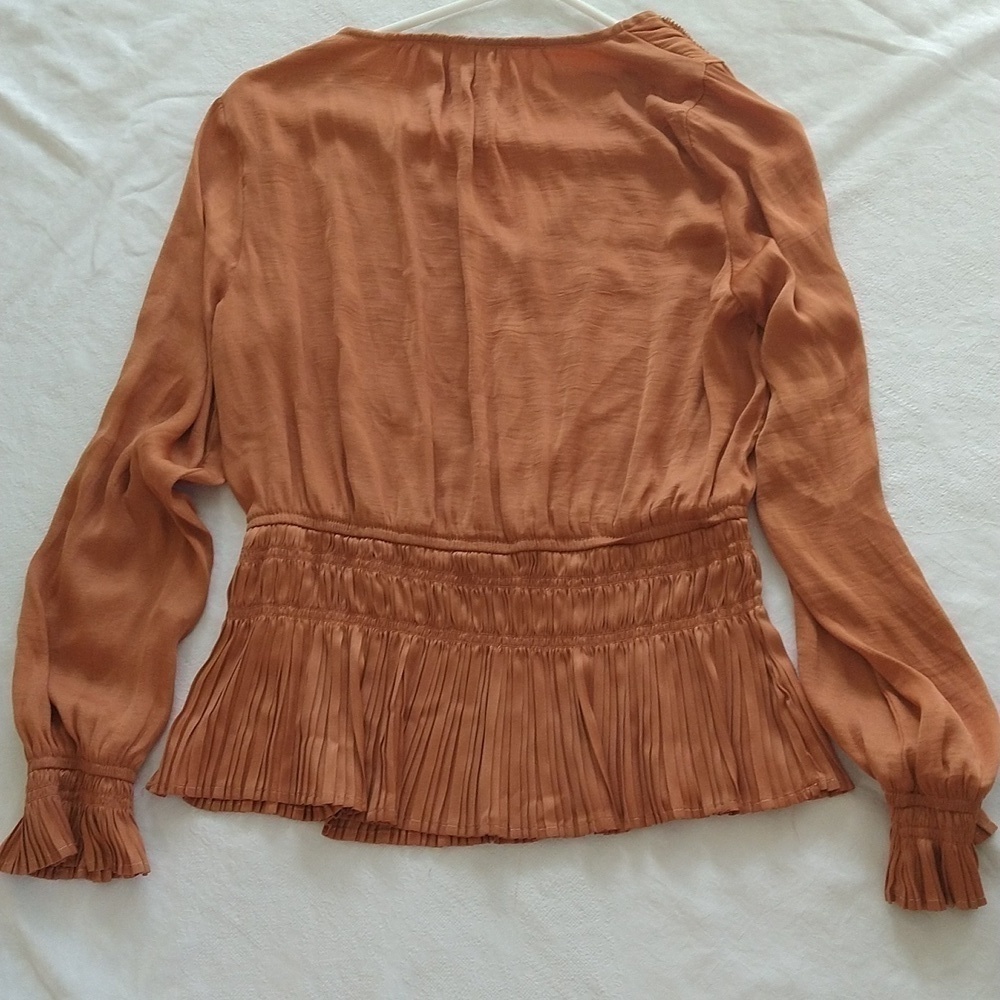 Philosophy boho rust peplum shirred blouse size small long sleeves flowy fall - Picture 7 of 7